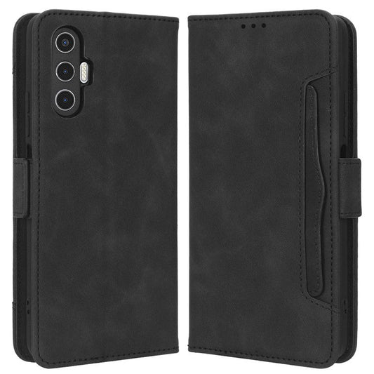 For TECNO Pova 3 4G Multiple Card Slots Fully Wrapped PU Leather Flip Stand Wallet Case Dual Magnetic Clasp Phone Cover - Black