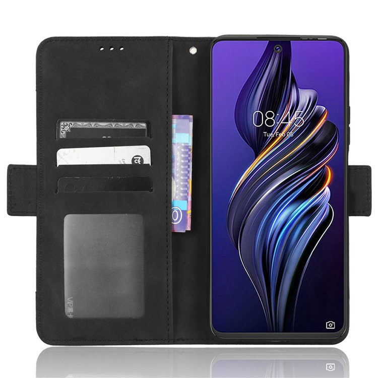 For TECNO Pova 3 4G Multiple Card Slots Fully Wrapped PU Leather Flip Stand Wallet Case Dual Magnetic Clasp Phone Cover - Black