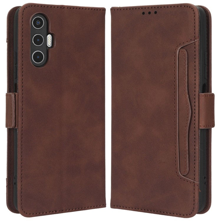 For TECNO Pova 3 4G Multiple Card Slots Fully Wrapped PU Leather Flip Stand Wallet Case Dual Magnetic Clasp Phone Cover - Brown