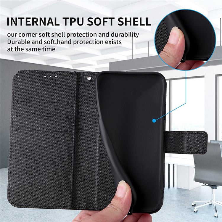 For OnePlus 10T 5G / Ace Pro 5G Diamond Texture Collision Resistant Phone Shell Magnetic Clasp PU Leather Stand Wallet Case with Wrist Strap - Brown
