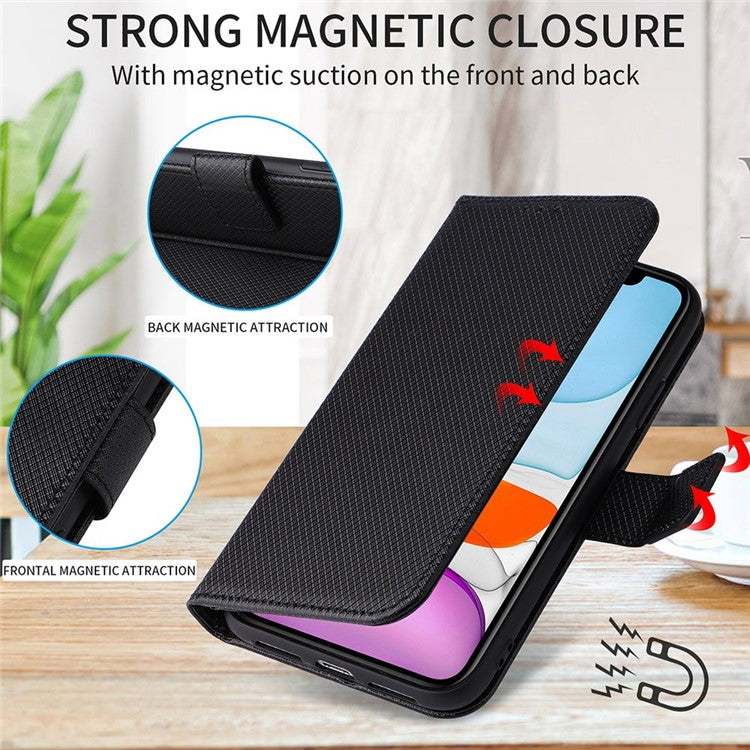 For OnePlus 10T 5G / Ace Pro 5G Diamond Texture Collision Resistant Phone Shell Magnetic Clasp PU Leather Stand Wallet Case with Wrist Strap - White