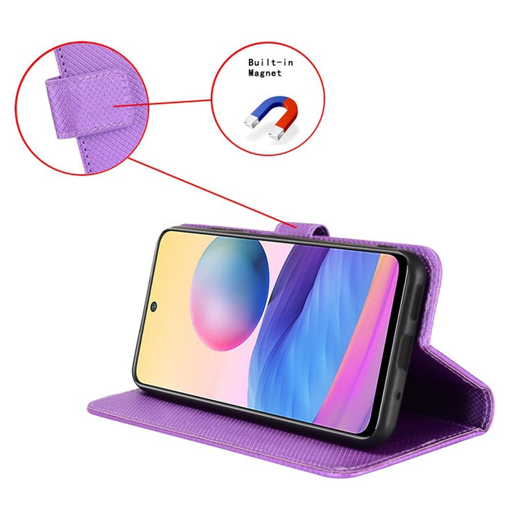 For OnePlus 10T 5G / Ace Pro 5G Diamond Texture Collision Resistant Phone Shell Magnetic Clasp PU Leather Stand Wallet Case with Wrist Strap - Purple