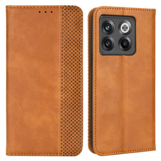 For OnePlus 10T 5G / Ace Pro 5G Magnetic Auto Closing Wallet Feature Case Retro Imprint Pattern PU Leather Stand Protective Shell - Brown