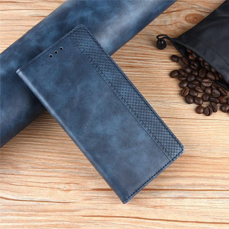 For OnePlus 10T 5G / Ace Pro 5G Magnetic Auto Closing Wallet Feature Case Retro Imprint Pattern PU Leather Stand Protective Shell - Blue