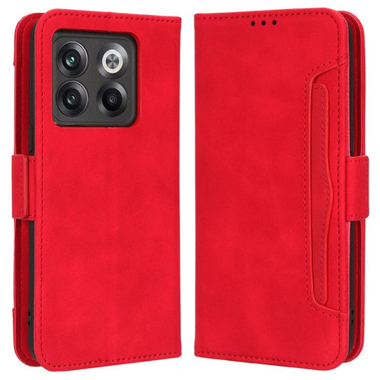 Shockproof Phone Cover For OnePlus 10T 5G / Ace Pro 5G, PU Leather Flip Wallet Case with Multiple Card Slots - Red
