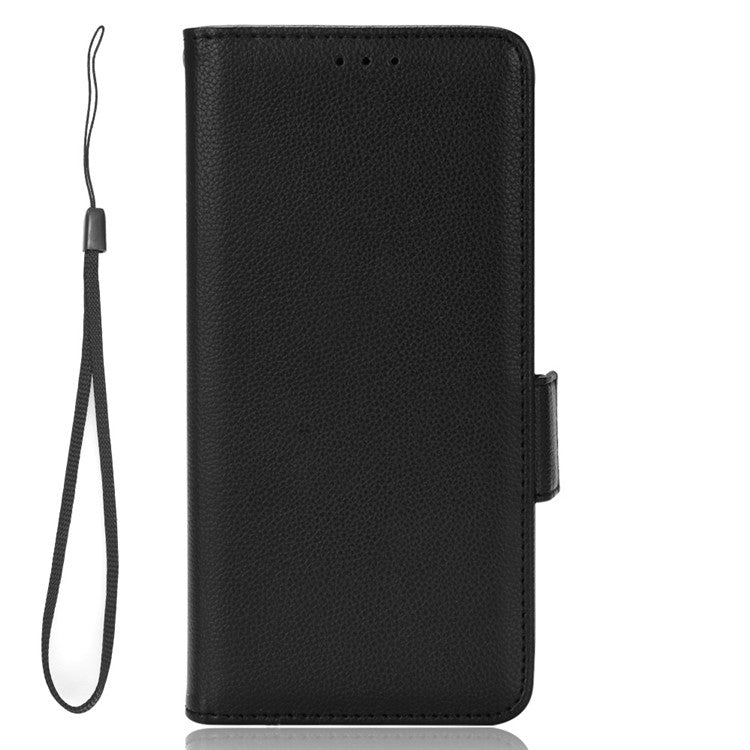 For TECNO Pova 3 4G LF7n Full Protection Litchi Texture Phone Cover PU Leather Dual Magnetic Clasp Wallet Stand Case - Black