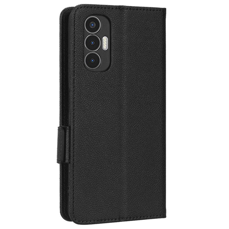 For TECNO Pova 3 4G LF7n Full Protection Litchi Texture Phone Cover PU Leather Dual Magnetic Clasp Wallet Stand Case - Black