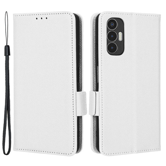 For TECNO Pova 3 4G LF7n Full Protection Litchi Texture Phone Cover PU Leather Dual Magnetic Clasp Wallet Stand Case - White