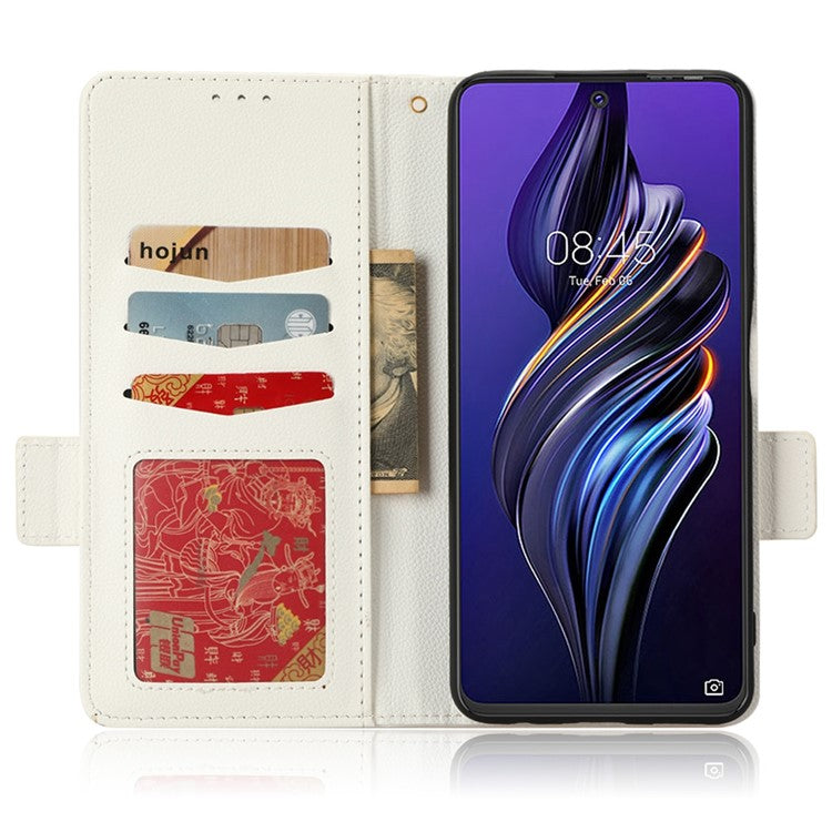 For TECNO Pova 3 4G LF7n Full Protection Litchi Texture Phone Cover PU Leather Dual Magnetic Clasp Wallet Stand Case - White
