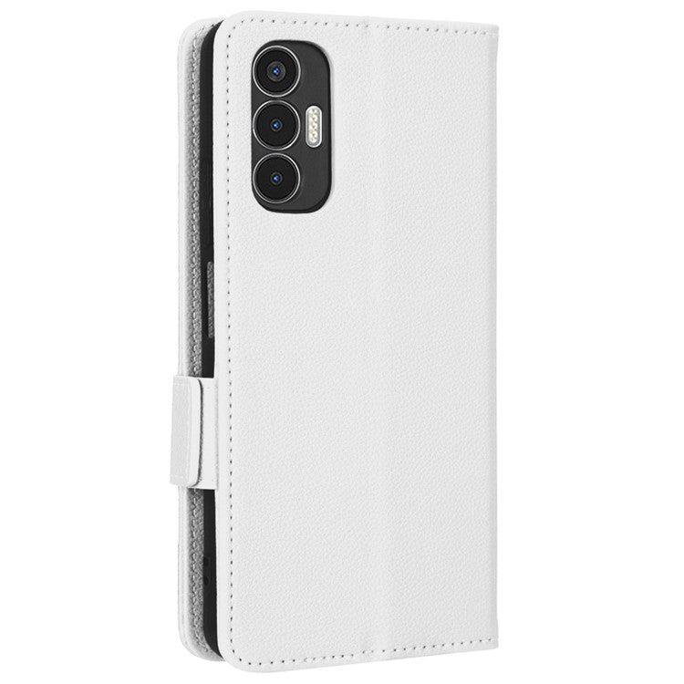 For TECNO Pova 3 4G LF7n Full Protection Litchi Texture Phone Cover PU Leather Dual Magnetic Clasp Wallet Stand Case - White