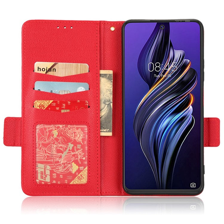 For TECNO Pova 3 4G LF7n Full Protection Litchi Texture Phone Cover PU Leather Dual Magnetic Clasp Wallet Stand Case - Red