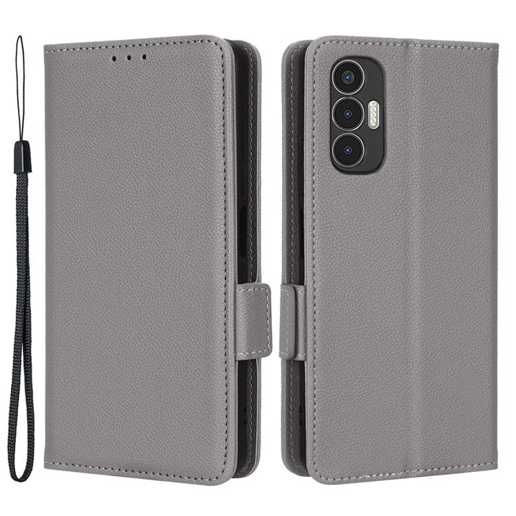 For TECNO Pova 3 4G LF7n Full Protection Litchi Texture Phone Cover PU Leather Dual Magnetic Clasp Wallet Stand Case - Grey