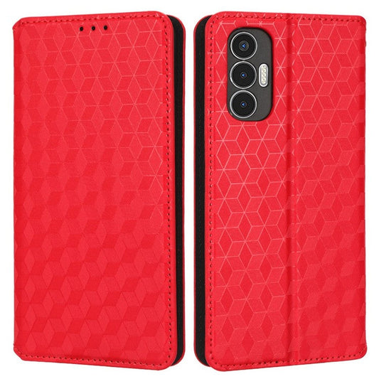 For TECNO Pova 3 4G LF7n Case Imprinting Rhombus Wallet PU Leather Stand Full Protection Phone Cover - Red
