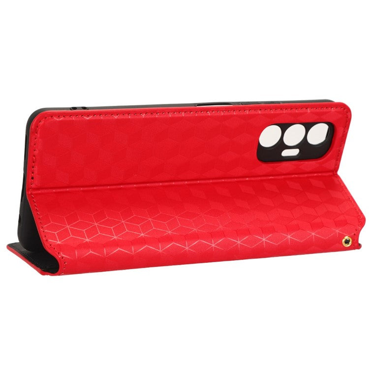 For TECNO Pova 3 4G LF7n Case Imprinting Rhombus Wallet PU Leather Stand Full Protection Phone Cover - Red