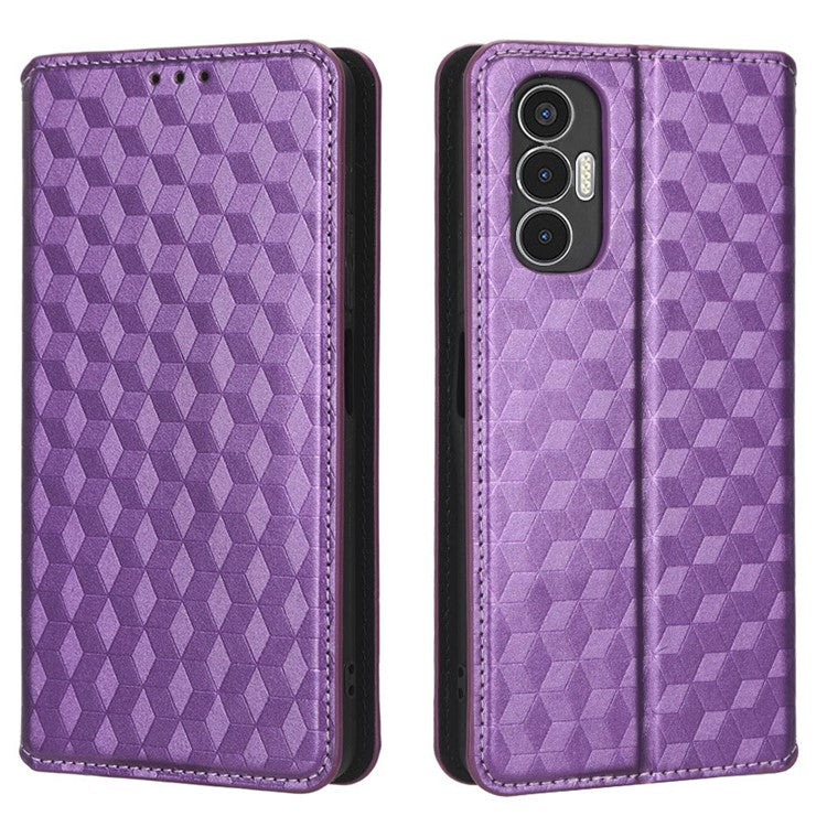 For TECNO Pova 3 4G LF7n Case Imprinting Rhombus Wallet PU Leather Stand Full Protection Phone Cover - Purple