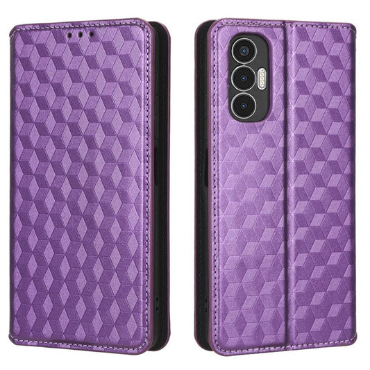 For TECNO Pova 3 4G LF7n Case Imprinting Rhombus Wallet PU Leather Stand Full Protection Phone Cover - Purple