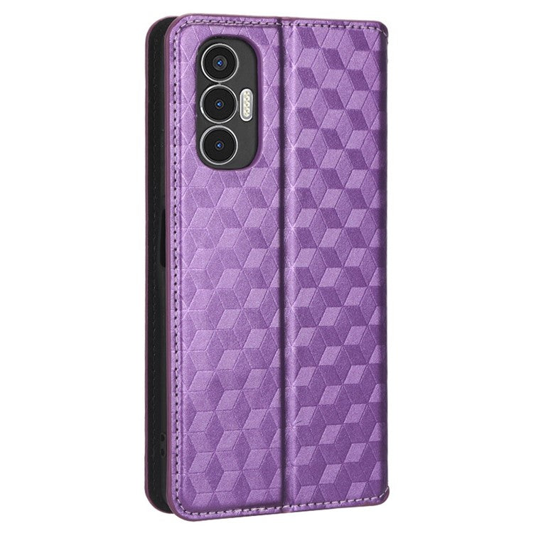 For TECNO Pova 3 4G LF7n Case Imprinting Rhombus Wallet PU Leather Stand Full Protection Phone Cover - Purple