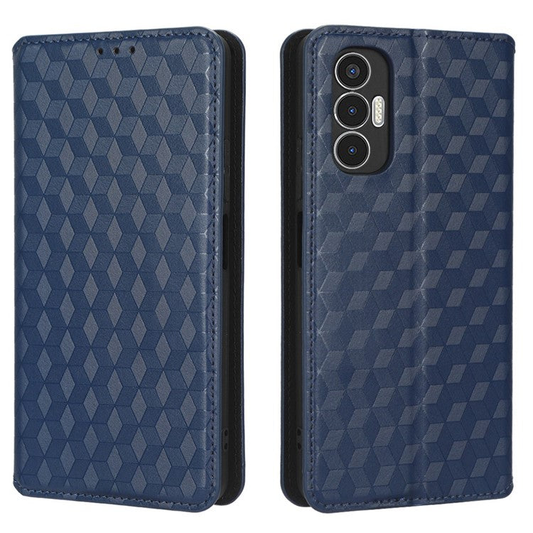For TECNO Pova 3 4G LF7n Case Imprinting Rhombus Wallet PU Leather Stand Full Protection Phone Cover - Blue