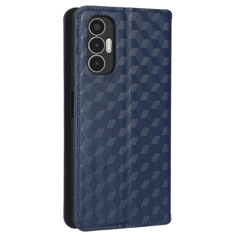 For TECNO Pova 3 4G LF7n Case Imprinting Rhombus Wallet PU Leather Stand Full Protection Phone Cover - Blue