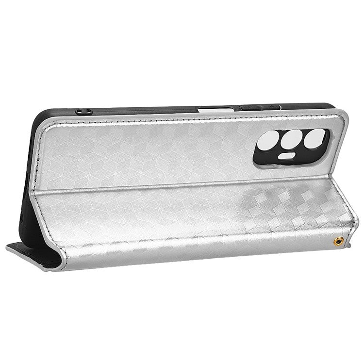 For TECNO Pova 3 4G LF7n Case Imprinting Rhombus Wallet PU Leather Stand Full Protection Phone Cover - Silver