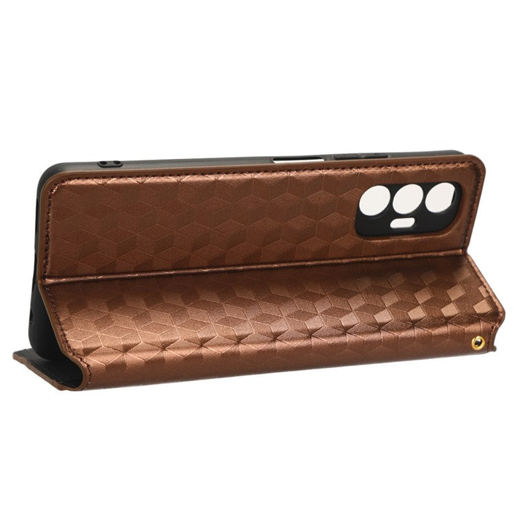 For TECNO Pova 3 4G LF7n Case Imprinting Rhombus Wallet PU Leather Stand Full Protection Phone Cover - Brown