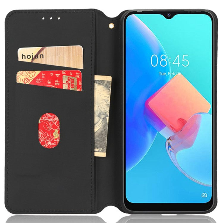 For TECNO Spark 8C 4G / Spark Go 2022 4G KG5 Case Imprinting Rhombus Pattern PU Leather Phone Stand - Black