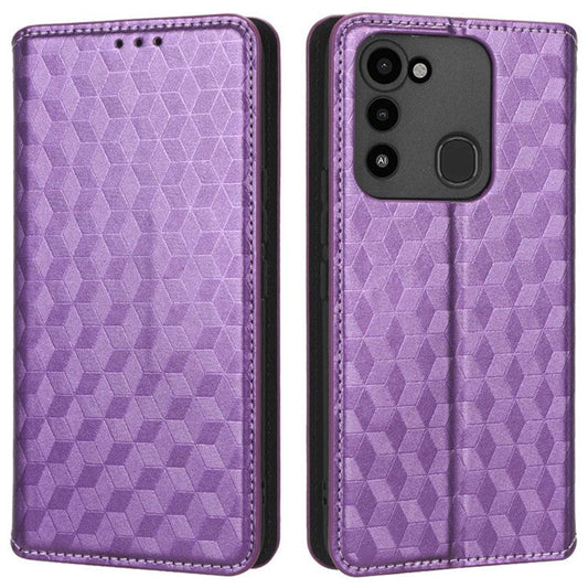 For TECNO Spark 8C 4G / Spark Go 2022 4G KG5 Case Imprinting Rhombus Pattern PU Leather Phone Stand  - Purple
