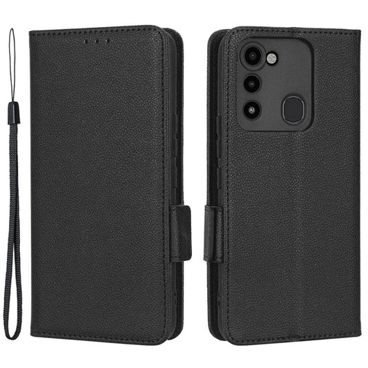 For TECNO Spark 8C 4G / Spark Go 2022 KG5 Case Litchi Texture Phone Cover PU Leather Wallet Stand - Black