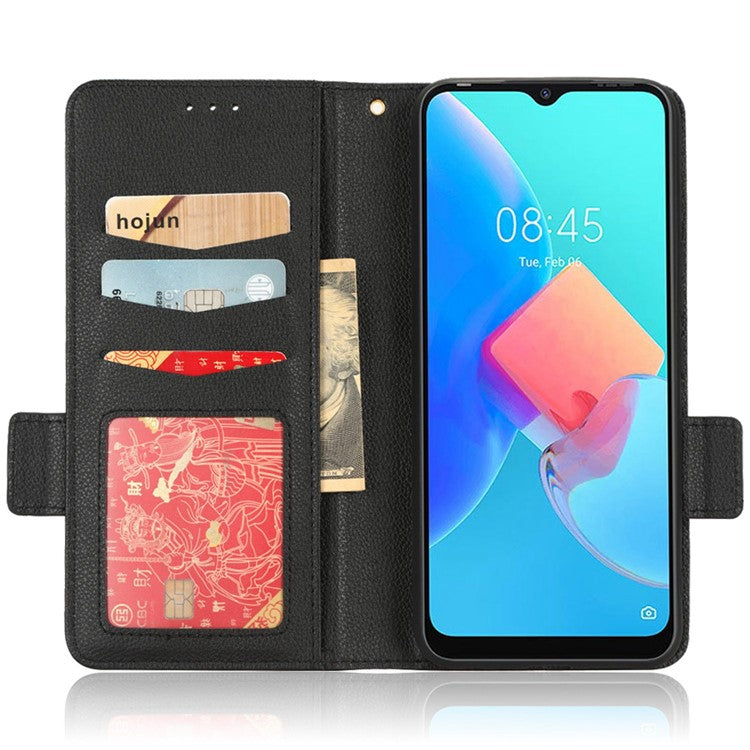 For TECNO Spark 8C 4G / Spark Go 2022 KG5 Case Litchi Texture Phone Cover PU Leather Wallet Stand - Black