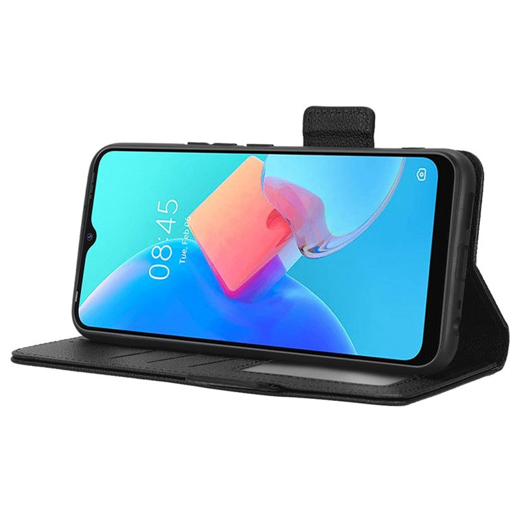 For TECNO Spark 8C 4G / Spark Go 2022 KG5 Case Litchi Texture Phone Cover PU Leather Wallet Stand - Black