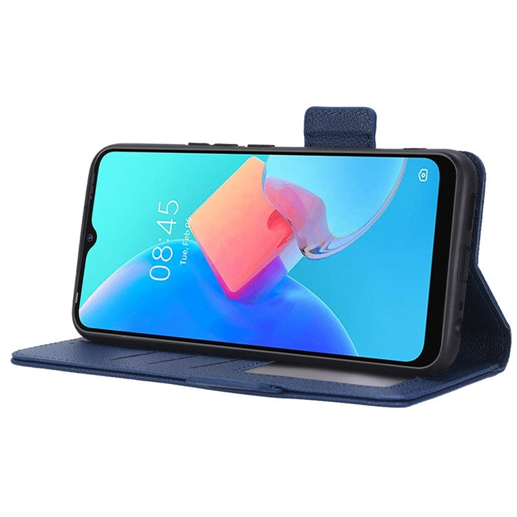 For TECNO Spark 8C 4G / Spark Go 2022 KG5 Case Litchi Texture Phone Cover PU Leather Wallet Stand - Dark Blue