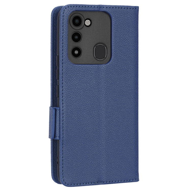 For TECNO Spark 8C 4G / Spark Go 2022 KG5 Case Litchi Texture Phone Cover PU Leather Wallet Stand - Dark Blue