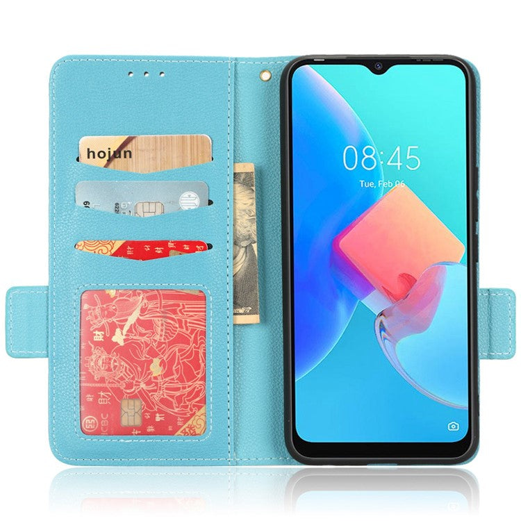 For TECNO Spark 8C 4G / Spark Go 2022 KG5 Case Litchi Texture Phone Cover PU Leather Wallet Stand - Baby Blue