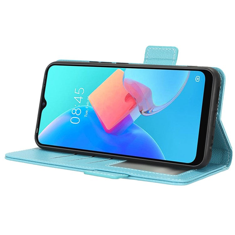For TECNO Spark 8C 4G / Spark Go 2022 KG5 Case Litchi Texture Phone Cover PU Leather Wallet Stand - Baby Blue