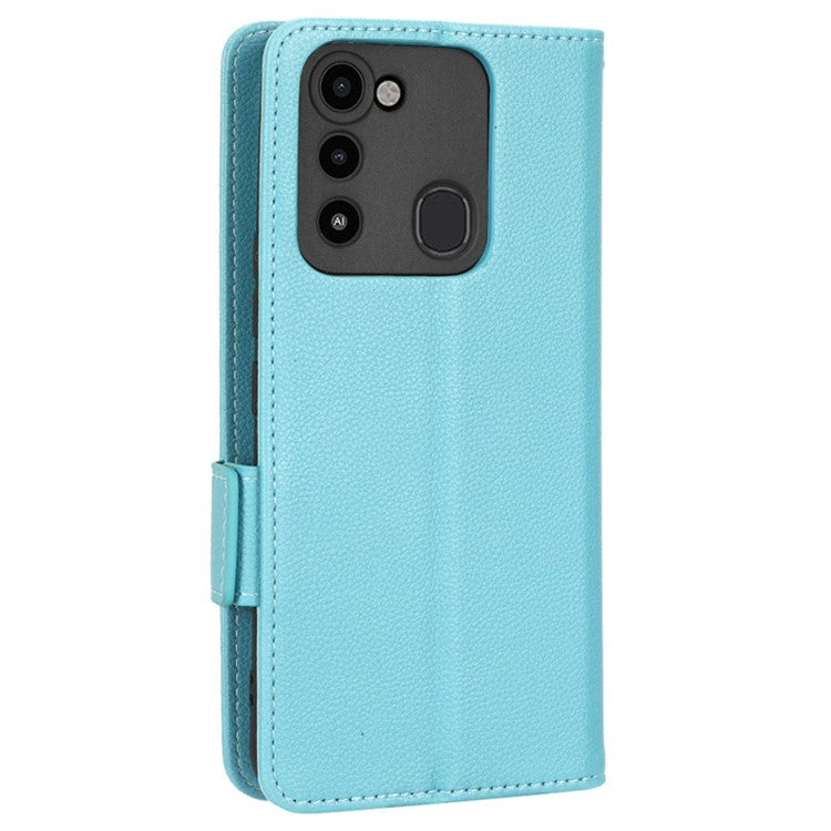 For TECNO Spark 8C 4G / Spark Go 2022 KG5 Case Litchi Texture Phone Cover PU Leather Wallet Stand - Baby Blue