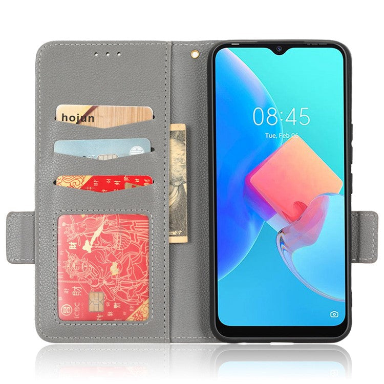 For TECNO Spark 8C 4G / Spark Go 2022 KG5 Case Litchi Texture Phone Cover PU Leather Wallet Stand - Grey