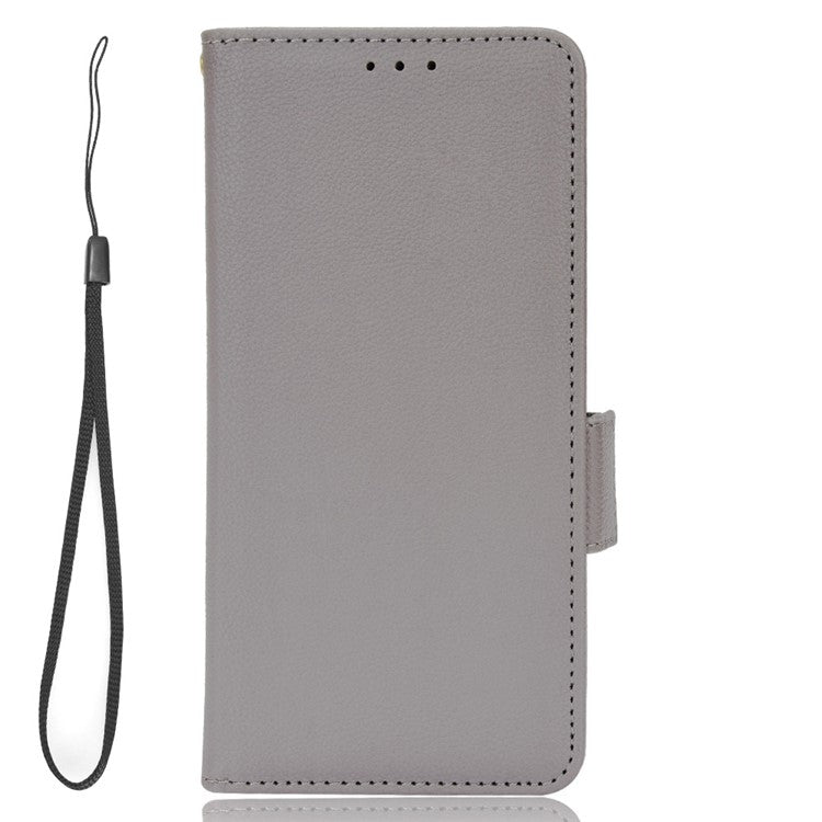 For TECNO Spark 8C 4G / Spark Go 2022 KG5 Case Litchi Texture Phone Cover PU Leather Wallet Stand - Grey
