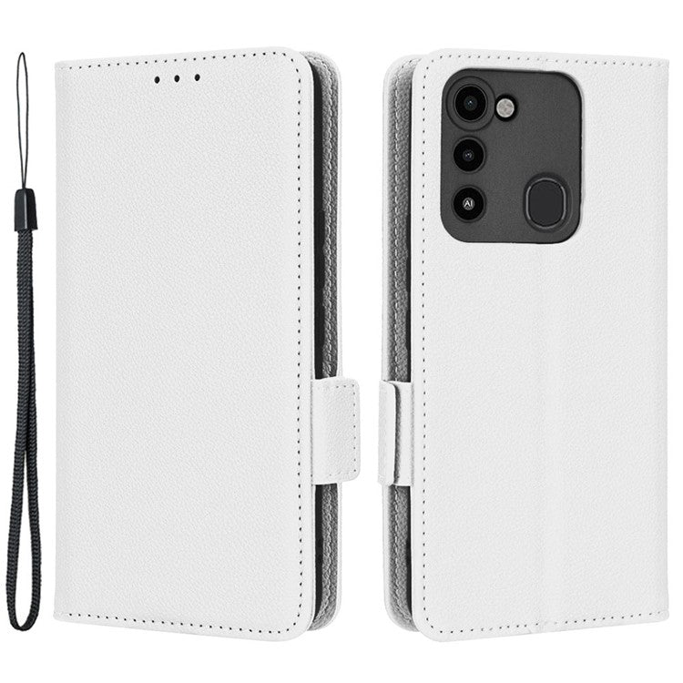 For TECNO Spark 8C 4G / Spark Go 2022 KG5 Case Litchi Texture Phone Cover PU Leather Wallet Stand - White