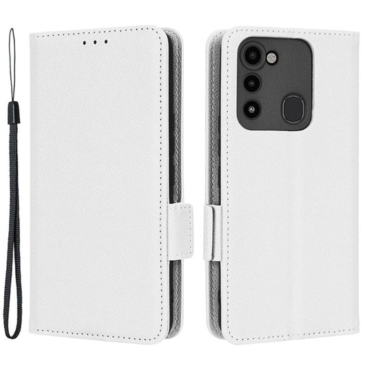 For TECNO Spark 8C 4G / Spark Go 2022 KG5 Case Litchi Texture Phone Cover PU Leather Wallet Stand - White