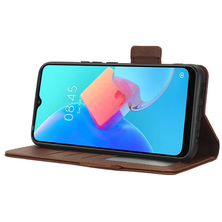 For TECNO Spark 8C 4G / Spark Go 2022 KG5 Case Litchi Texture Phone Cover PU Leather Wallet Stand - Brown
