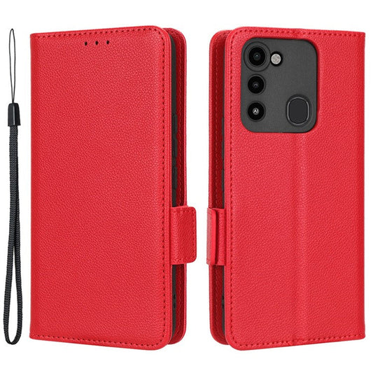 For TECNO Spark 8C 4G / Spark Go 2022 KG5 Case Litchi Texture Phone Cover PU Leather Wallet Stand - Red