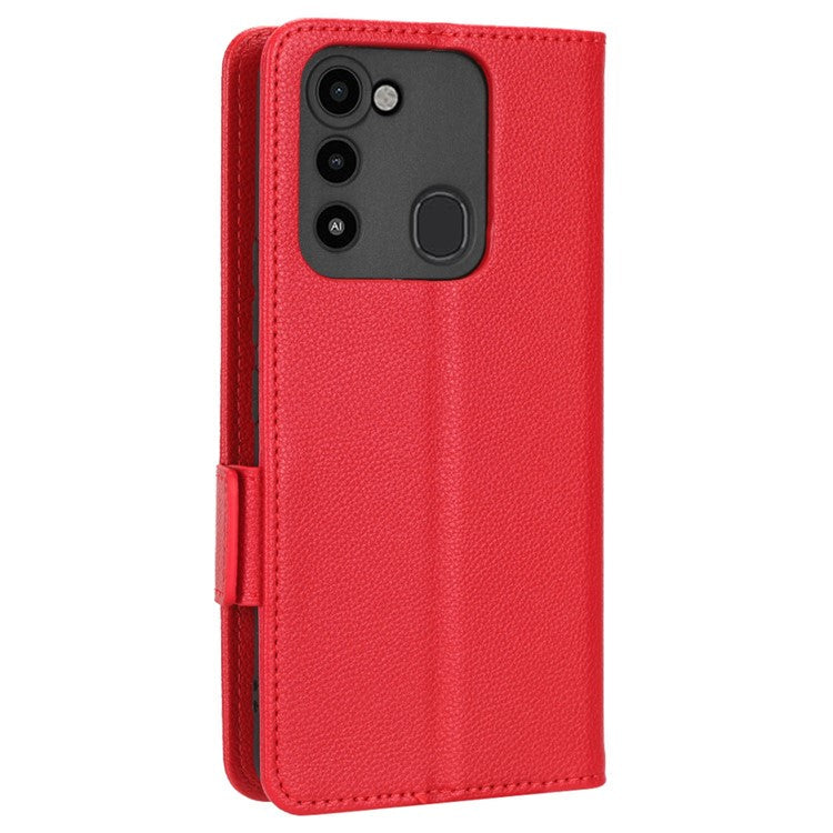 For TECNO Spark 8C 4G / Spark Go 2022 KG5 Case Litchi Texture Phone Cover PU Leather Wallet Stand - Red