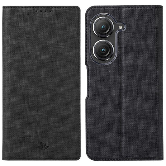 VILI DMX Series Phone Case for Asus Zenfone 9 5G, Full Protection PU Leather Phone Shell Stand Cover with Card Slot - Black