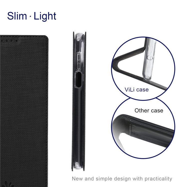 VILI DMX Series Phone Case for Asus Zenfone 9 5G, Full Protection PU Leather Phone Shell Stand Cover with Card Slot - Black