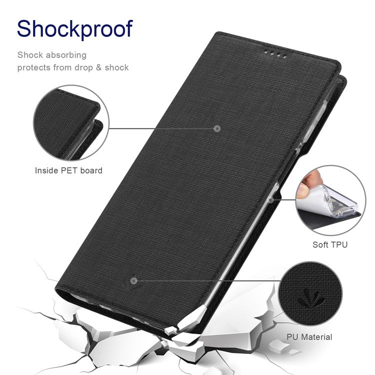 VILI DMX Series Phone Case for Asus Zenfone 9 5G, Full Protection PU Leather Phone Shell Stand Cover with Card Slot - Black
