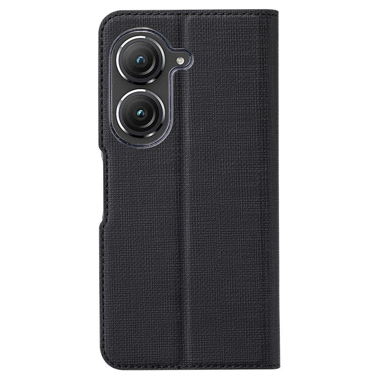 VILI DMX Series Phone Case for Asus Zenfone 9 5G, Full Protection PU Leather Phone Shell Stand Cover with Card Slot - Black
