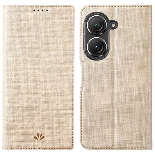 VILI DMX Series Phone Case for Asus Zenfone 9 5G, Full Protection PU Leather Phone Shell Stand Cover with Card Slot - Khaki