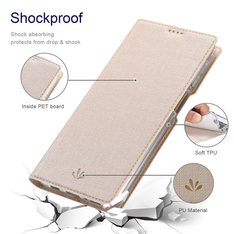 VILI DMX Series Phone Case for Asus Zenfone 9 5G, Full Protection PU Leather Phone Shell Stand Cover with Card Slot - Khaki