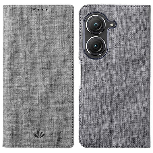VILI DMX Series Phone Case for Asus Zenfone 9 5G, Full Protection PU Leather Phone Shell Stand Cover with Card Slot - Grey