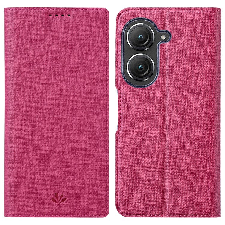 VILI DMX Series Phone Case for Asus Zenfone 9 5G, Full Protection PU Leather Phone Shell Stand Cover with Card Slot - Rose